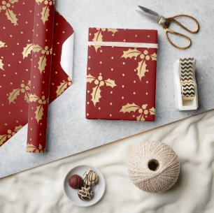 Elegant röd och guld folie julhassel mönster presentpapper