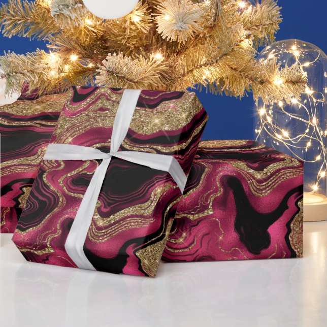 Elegant röd och guld glitter agat födelsedag presentpapper (Helgdagar)
