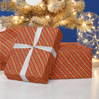 Elegant röd och guld glitter candy cane rand presentpapper