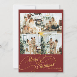 Elegant röd och guld God Jul familjefoto - Julkort