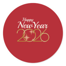 Elegant röd och guld Gott nytt år 2026 rulle etike