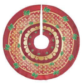 Elegant röd och guld- järnekjulhelgdag julgransmatta borstad polyester