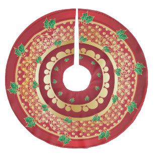 Elegant röd och guld- järnekjulhelgdag julgransmatta borstad polyester
