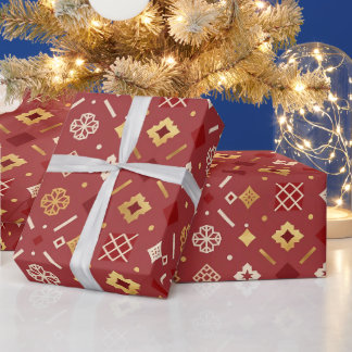 Elegant röd och guld julinpackningspapper presentpapper