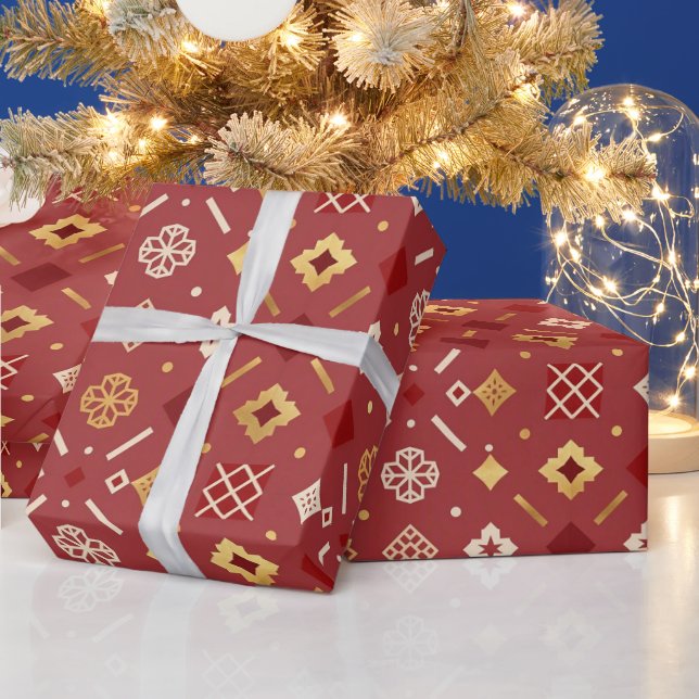 Elegant röd och guld julinpackningspapper presentpapper (Helgdagar)