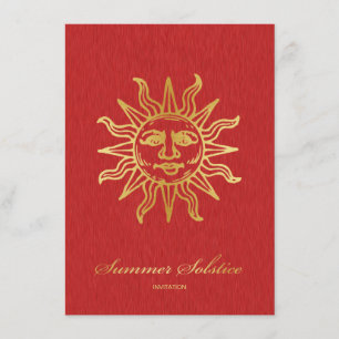 Elegant röd och guld- metallisk sommarSolstice Inbjudningar