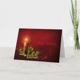 Elegant röd och guld- stearinljusjulkort helgkort