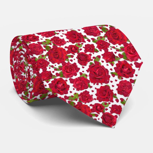 Elegant röd och mörk rosa blomrosmönster slips (Rullad)