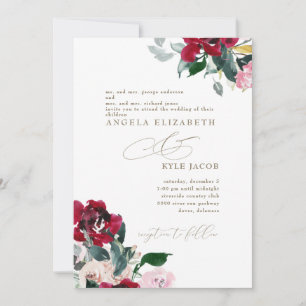 Elegant Röd och Rosa Blommigt Båda föräldrarna Brö Inbjudningar