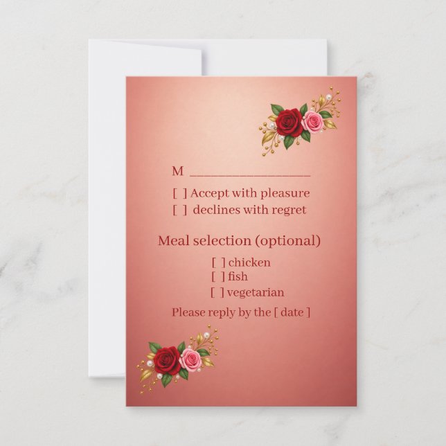 Elegant röd och rosa blomsterformuler för bröllop  OSA kort (Framsida)