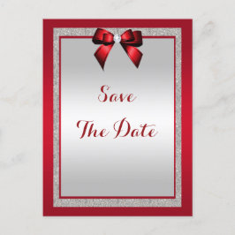 Elegant röd och silver glitter bröllop inbjudan vykort