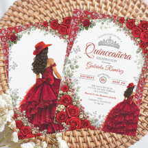 Elegant röd och silver vattenfärg Quinceañera