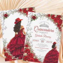 Elegant röd och silver vattenfärg Quinceañera