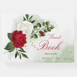 elegant röd och vit blomma grön bröllop gästböcker