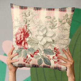 Elegant Röd och vit Blommigt Kudde