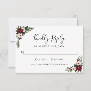 Elegant röd och vit blomstergrönska Bröllop RSVP OSA Kort