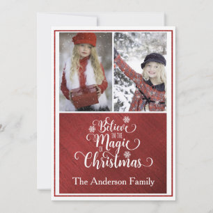 Elegant röd och vit jul fotokort julkort