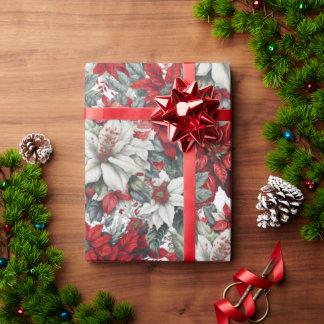 Elegant röd och vit julstjärna julblommor presentpapper