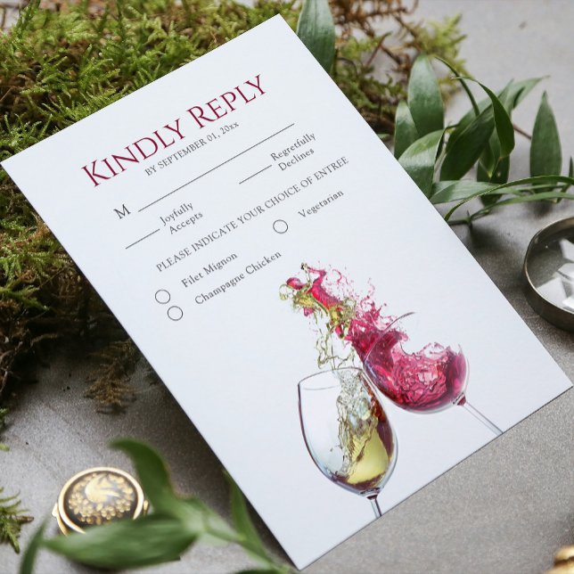 Elegant röd och vit vin dans bröllopsmåltid OSA kort (Skapare uppladdad)