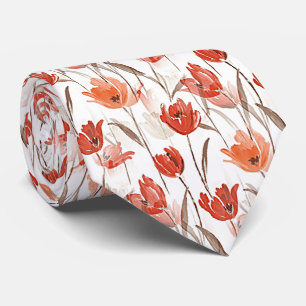 Elegant röd orange snygg poppyblommor akvarell slips