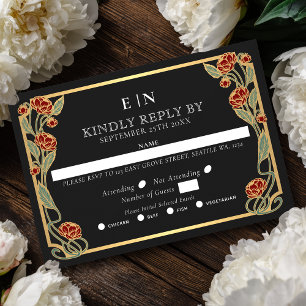 Elegant röd peon Art Nouveau blommande bröllop OSA Kort