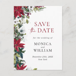 Elegant röd poinsettia bröllop Save the Date Vykort