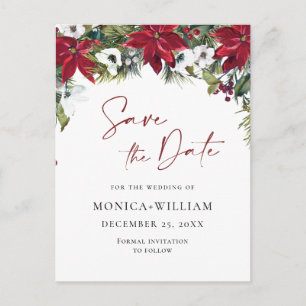 Elegant röd poinsettia bröllop Save the Date Vykort
