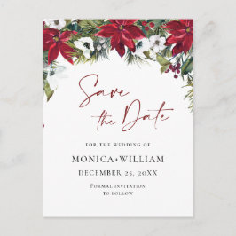 Elegant röd poinsettia bröllop Save the Date Vykort