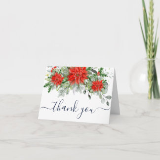 Elegant röd poinsettia eukalyptus tall vattenfärg tack kort
