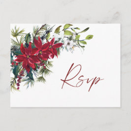 Elegant röd poinsettia julbröllop svarar vykort