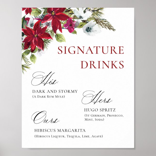 Elegant röd poinsettia Mimosa Bar Bröllop Poster (Framsidan)