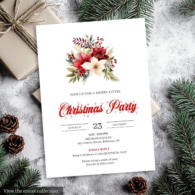 Elegant röd poinsettia script font jul  inbjudningar (Elegant Red Poinsettia Script Font christmas invitation

)