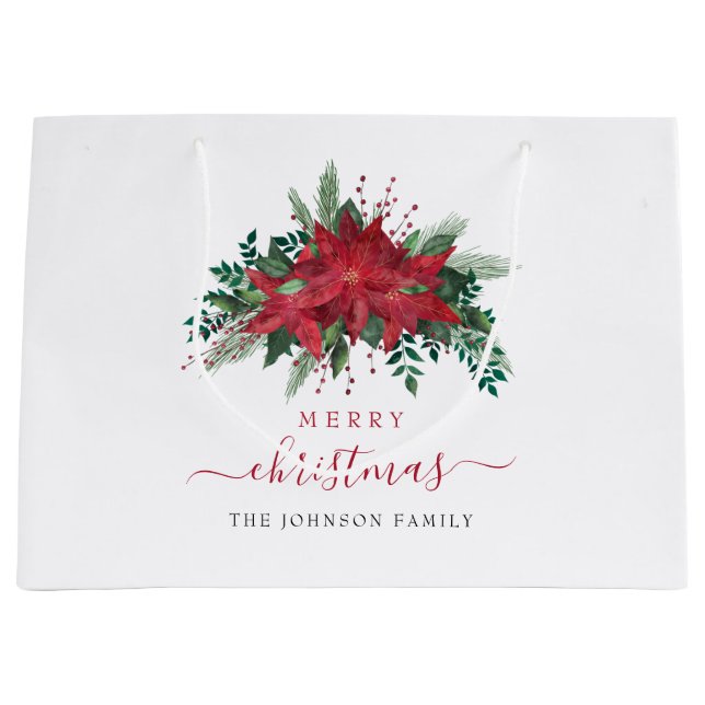 Elegant röd poinsettia script jul  (Framsidan)