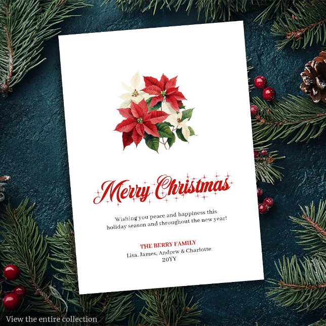 Elegant röd poinsettia script typsnitt julkort (Elegant Red Poinsettia Script Font Greeting Card

)