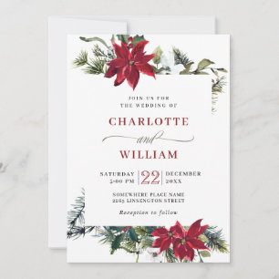 Elegant röd poinsettia tall akvarell bröllop inbjudningar