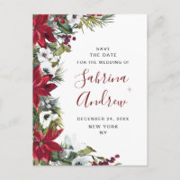 Elegant röd poinsettia tall bröllop Spara datum