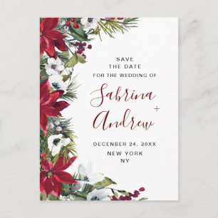 Elegant röd poinsettia tall bröllop Spara datum Vykort