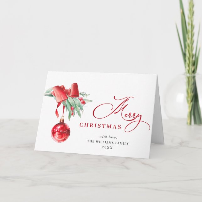 Elegant röd prydnad God jul hälsning Helgkort (Framsida)