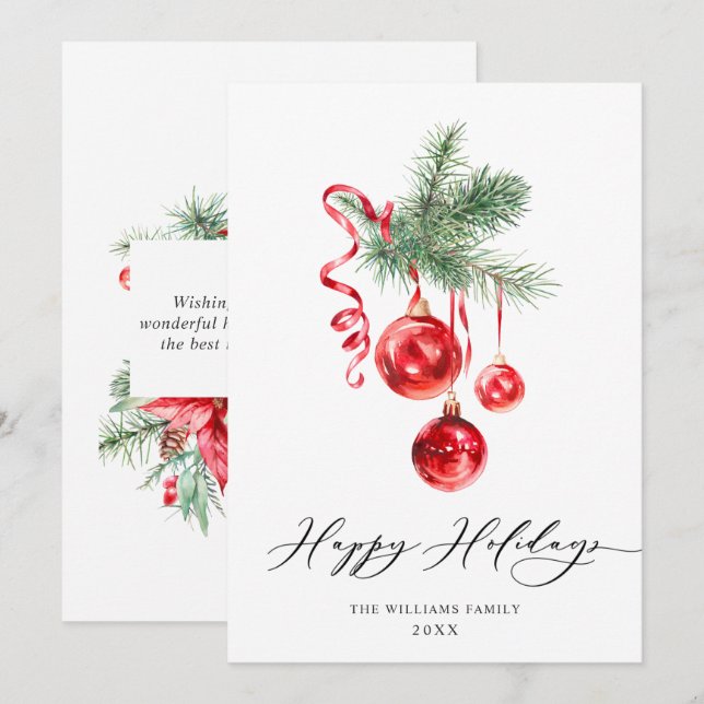 Elegant röd prydnad God jul hälsning Julkort (Fram/baksida)