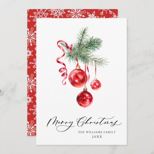 Elegant röd prydnad God Jul hälsning Julkort (Fram/baksida)