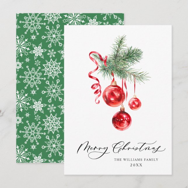 Elegant röd prydnad God Jul hälsning Julkort (Fram/baksida)