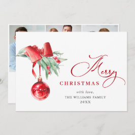 Elegant röd prydnad Julhälsning 3 FOTO Julkort