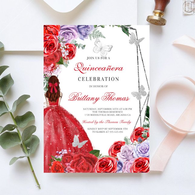 Elegant röd Quinceañera-inbjudan Inbjudningar (Skapare uppladdad)