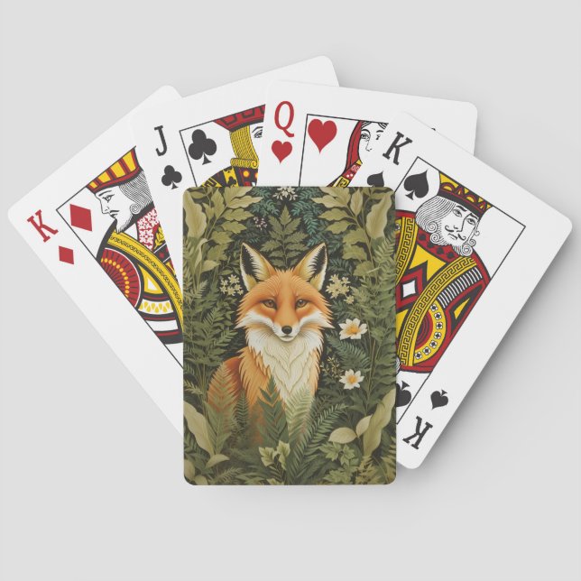 Elegant Röd Räv Och Grön Lövverk Casinokort (Baksidan)