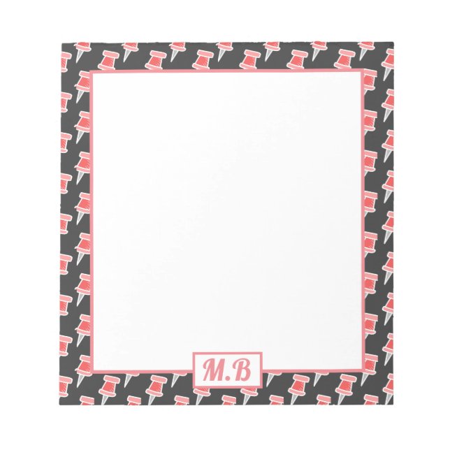 Elegant röd ritnålsmönster monogram anteckningsblock (Framsida)