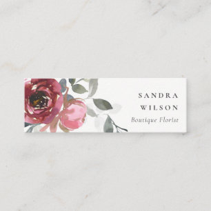 ELEGANT RÖD RODNAD BURGUNDY AKVARELL ROS BLOMSTER MINI VISITKORT