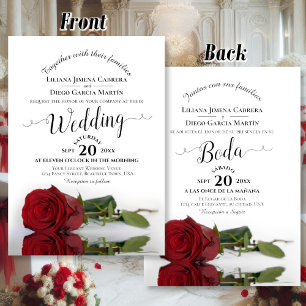 Elegant Röd ros Bilingual Spanska engelska Bröllop Inbjudningar