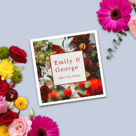 Elegant röd ros blommar blommor blommigt Bröllop Pappersservett