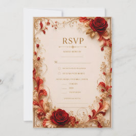 Elegant röd ros Blommig guld Bröllop RSVP Inbjudan