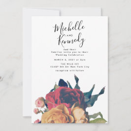 Elegant Röd ros Blommigt Botanical Boho Bröllop Inbjudningar